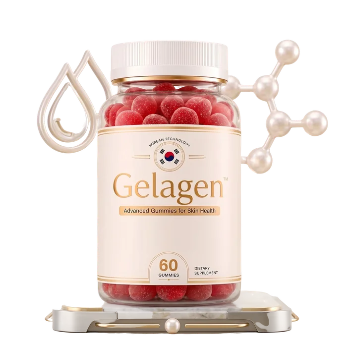 Gelagen gummies bottle, 60 count, cream label with gold trim, as pictured on gelagen.store
